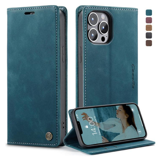 For iPhone 13 Pro CaseMe-013 Multifunctional Retro Frosted Horizontal Flip Leather Case with Card Slot & Holder & Wallet (Blue) by CaseMe
