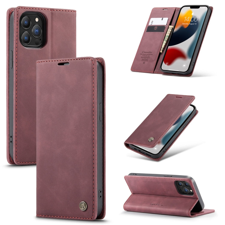 For iPhone 13 Pro CaseMe-013 Multifunctional Retro Frosted Horizontal Flip Leather Case with Card Slot & Holder & Wallet (Wine Red) - iPhone 13 Pro Cases by CaseMe | Online Shopping UK | buy2fix