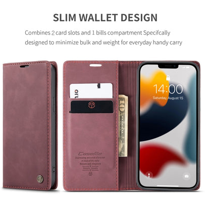 For iPhone 13 Pro CaseMe-013 Multifunctional Retro Frosted Horizontal Flip Leather Case with Card Slot & Holder & Wallet (Wine Red) by CaseMe