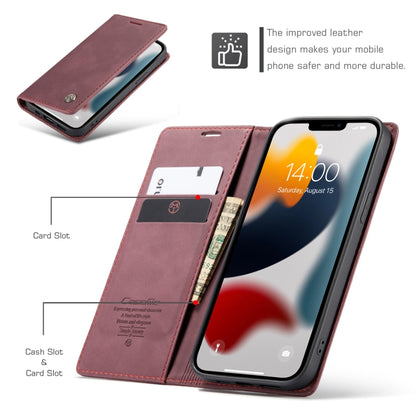 For iPhone 13 Pro CaseMe-013 Multifunctional Retro Frosted Horizontal Flip Leather Case with Card Slot & Holder & Wallet (Wine Red) by CaseMe