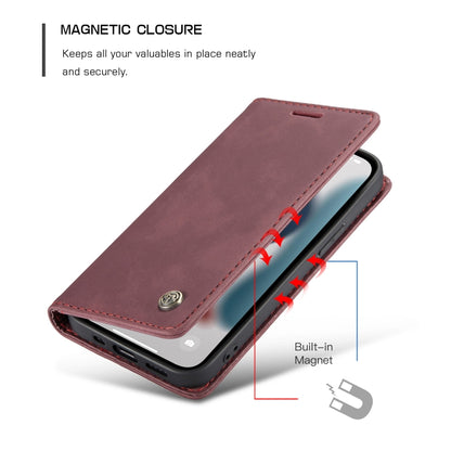 For iPhone 13 Pro CaseMe-013 Multifunctional Retro Frosted Horizontal Flip Leather Case with Card Slot & Holder & Wallet (Wine Red) by CaseMe