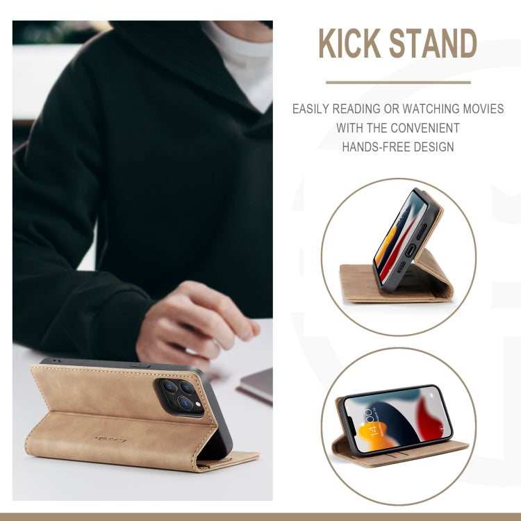 For iPhone 13 Pro CaseMe-013 Multifunctional Retro Frosted Horizontal Flip Leather Case with Card Slot & Holder & Wallet (Brown) by CaseMe