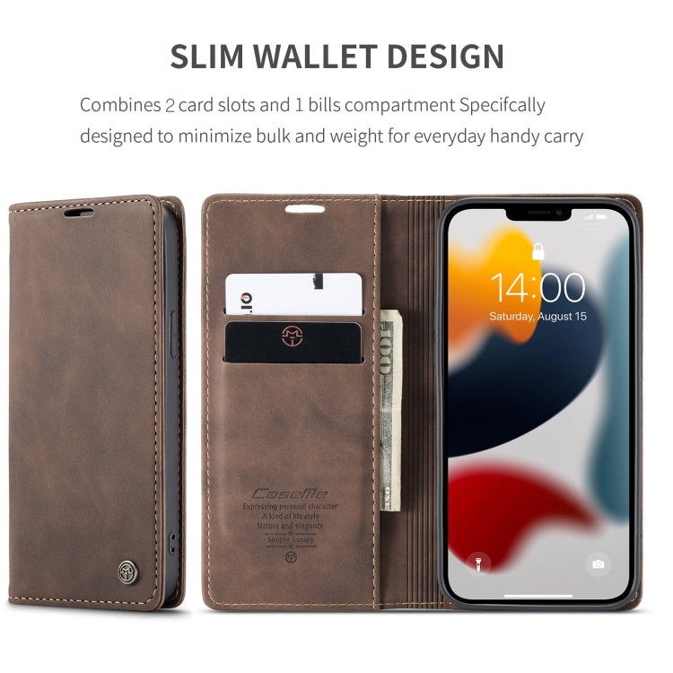 For iPhone 13 Pro Max CaseMe-013 Multifunctional Retro Frosted Horizontal Flip Leather Case with Card Slot & Holder & Wallet (Coffee) by CaseMe