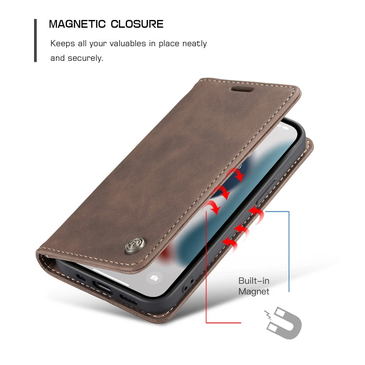 For iPhone 13 Pro Max CaseMe-013 Multifunctional Retro Frosted Horizontal Flip Leather Case with Card Slot & Holder & Wallet (Coffee) by CaseMe