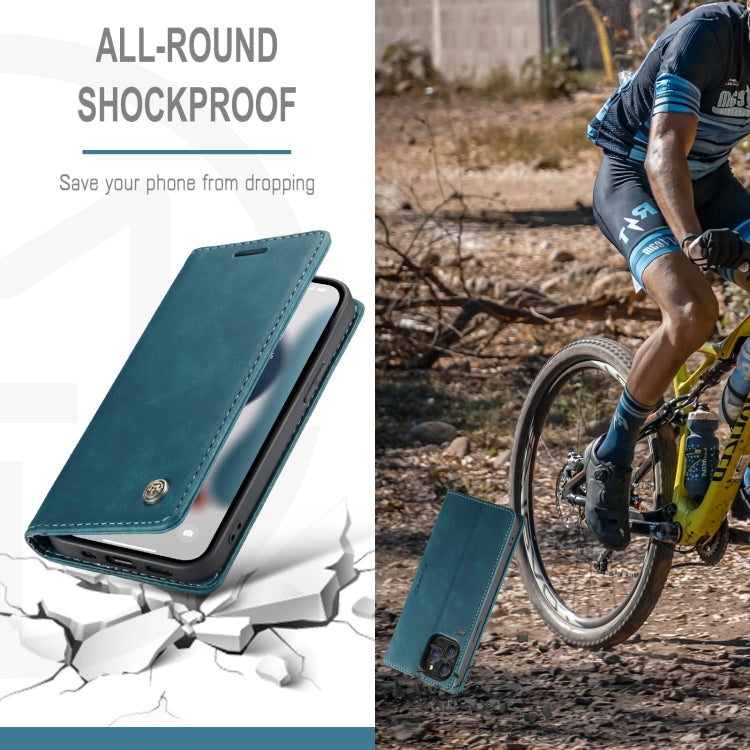 For iPhone 13 Pro Max CaseMe-013 Multifunctional Retro Frosted Horizontal Flip Leather Case with Card Slot & Holder & Wallet (Blue) by CaseMe