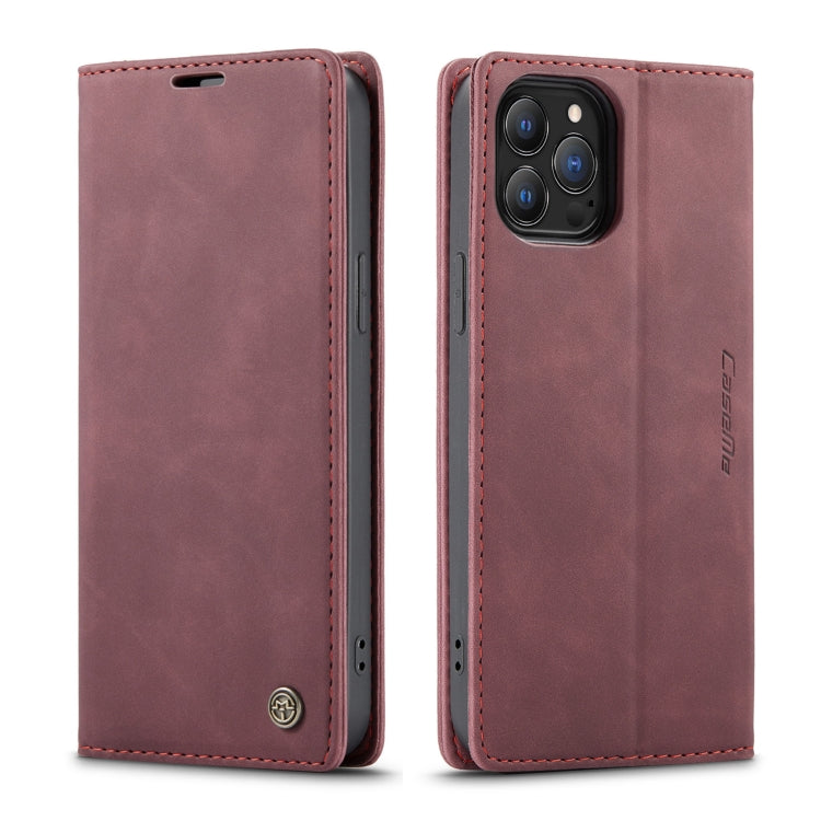 For iPhone 13 Pro Max CaseMe-013 Multifunctional Retro Frosted Horizontal Flip Leather Case with Card Slot & Holder & Wallet (Wine Red) by CaseMe