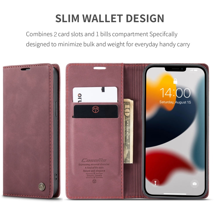 For iPhone 13 Pro Max CaseMe-013 Multifunctional Retro Frosted Horizontal Flip Leather Case with Card Slot & Holder & Wallet (Wine Red) by CaseMe