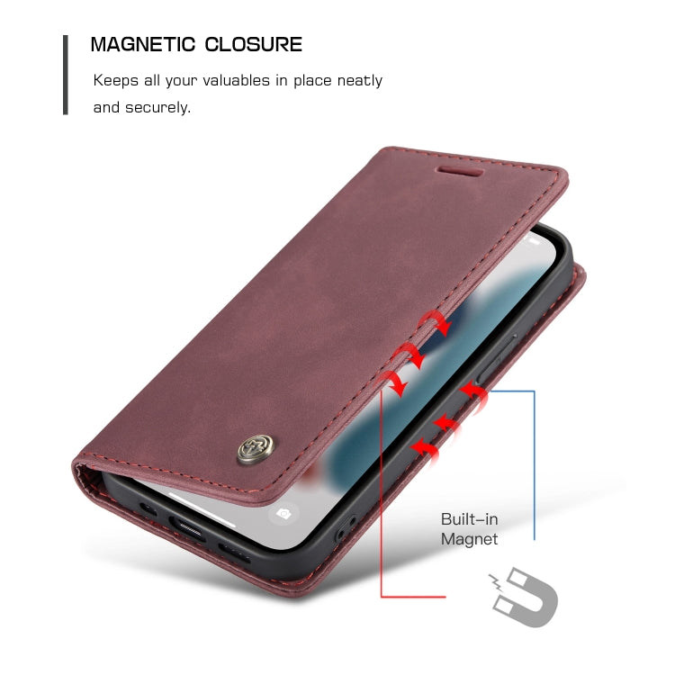 For iPhone 13 Pro Max CaseMe-013 Multifunctional Retro Frosted Horizontal Flip Leather Case with Card Slot & Holder & Wallet (Wine Red) by CaseMe
