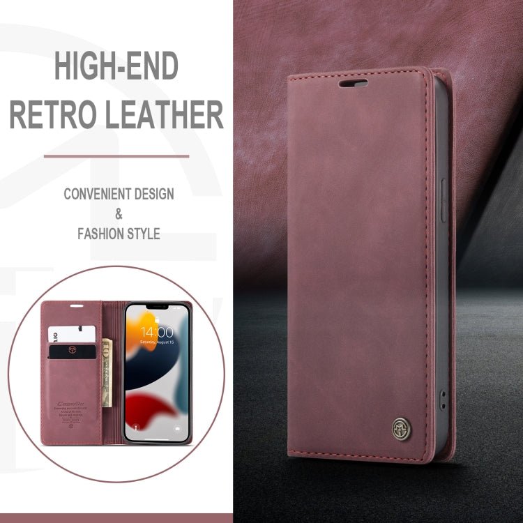 For iPhone 13 Pro Max CaseMe-013 Multifunctional Retro Frosted Horizontal Flip Leather Case with Card Slot & Holder & Wallet (Wine Red) by CaseMe