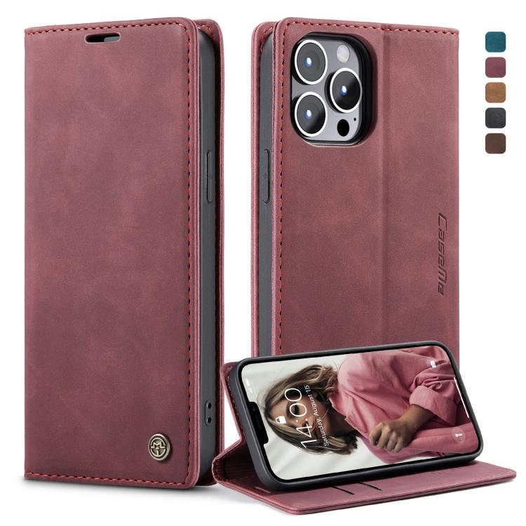 For iPhone 13 Pro Max CaseMe-013 Multifunctional Retro Frosted Horizontal Flip Leather Case with Card Slot & Holder & Wallet (Wine Red) by CaseMe