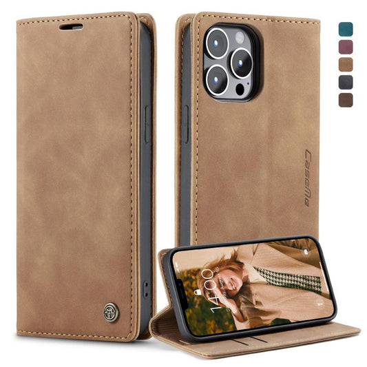 For iPhone 13 Pro Max CaseMe-013 Multifunctional Retro Frosted Horizontal Flip Leather Case with Card Slot & Holder & Wallet (Brown) by CaseMe