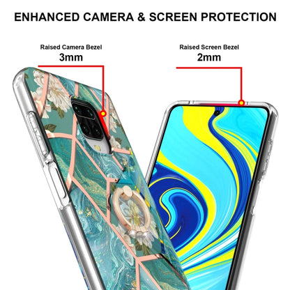 or Xiaomi Redmi Note 9S / Redmi Note 9 Pro / Redmi Note 9 Pro Max Electroplating Splicing Marble Flower Pattern TPU Shockproof Case with Rhinestone Ring Holder(Blue Flower) - Xiaomi Cases by buy2fix | Online Shopping UK | buy2fix