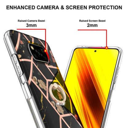 For Xiaomi Poco X3 NFC Electroplating Splicing Marble Flower Pattern TPU Shockproof Case with Rhinestone Ring Holder(Black Flower) - Xiaomi Cases by buy2fix | Online Shopping UK | buy2fix