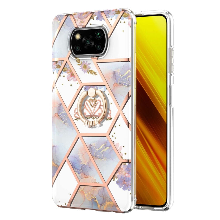 For Xiaomi Poco X3 NFC Electroplating Splicing Marble Flower Pattern TPU Shockproof Case with Rhinestone Ring Holder(Imperial Crown) - Xiaomi Cases by buy2fix | Online Shopping UK | buy2fix