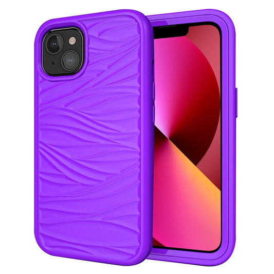 For iPhone 13 Wave Pattern 3 in 1 Silicone + PC Shockproof Protective Case(Purple) - iPhone 13 Cases by buy2fix | Online Shopping UK | buy2fix