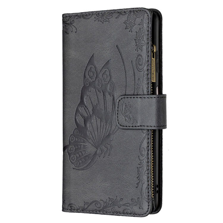 For Samsung Galaxy M32 Flying Butterfly Embossing Pattern Zipper Horizontal Flip Leather Case with Holder & Card Slots & Wallet(Black) by buy2fix