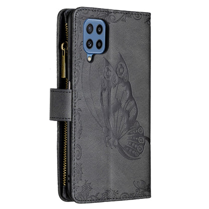 For Samsung Galaxy M32 Flying Butterfly Embossing Pattern Zipper Horizontal Flip Leather Case with Holder & Card Slots & Wallet(Black) by buy2fix