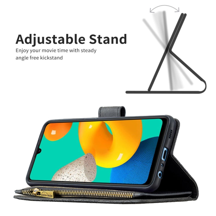 For Samsung Galaxy M32 Flying Butterfly Embossing Pattern Zipper Horizontal Flip Leather Case with Holder & Card Slots & Wallet(Black) by buy2fix