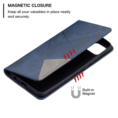 For OPPO A15 Rhombus Texture Horizontal Flip Magnetic Leather Case with Holder & Card Slots(Blue) - OPPO Cases by buy2fix | Online Shopping UK | buy2fix