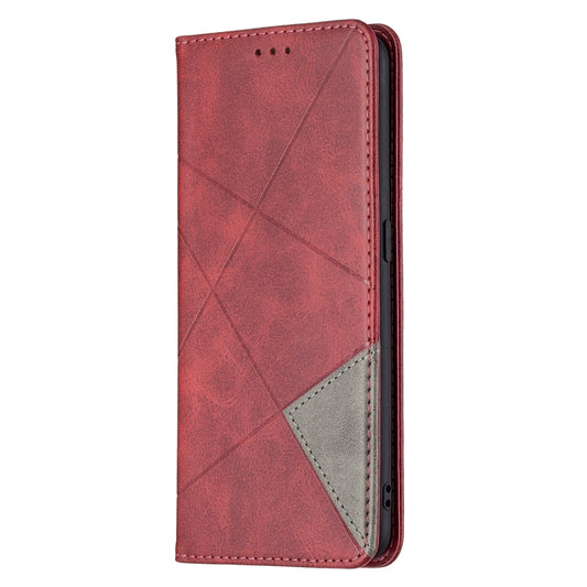 For OPPO A94 4G / Reno 5F / F19 Pro Rhombus Texture Horizontal Flip Magnetic Leather Case with Holder & Card Slots(Red) by buy2fix