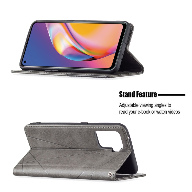 For OPPO A94 4G / Reno 5F / F19 Pro Rhombus Texture Horizontal Flip Magnetic Leather Case with Holder & Card Slots(Grey) - OPPO Cases by buy2fix | Online Shopping UK | buy2fix