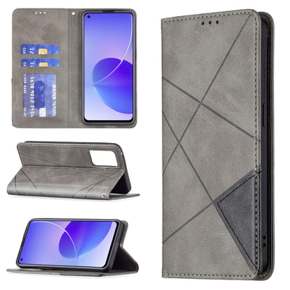 For OPPO Reno6 Rhombus Texture Horizontal Flip Magnetic Leather Case with Holder & Card Slots(Grey) - OPPO Cases by buy2fix | Online Shopping UK | buy2fix