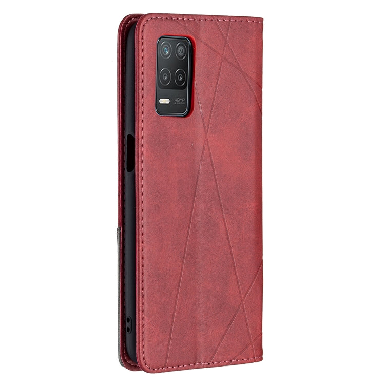 For OPPO Realme 8 5G / V13 Rhombus Texture Horizontal Flip Magnetic Leather Case with Holder & Card Slots(Red) - Realme Cases by buy2fix | Online Shopping UK | buy2fix