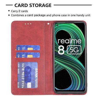 For OPPO Realme 8 5G / V13 Rhombus Texture Horizontal Flip Magnetic Leather Case with Holder & Card Slots(Red) - Realme Cases by buy2fix | Online Shopping UK | buy2fix