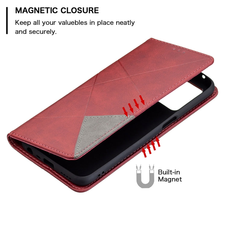 For OPPO Realme 8 5G / V13 Rhombus Texture Horizontal Flip Magnetic Leather Case with Holder & Card Slots(Red) - Realme Cases by buy2fix | Online Shopping UK | buy2fix