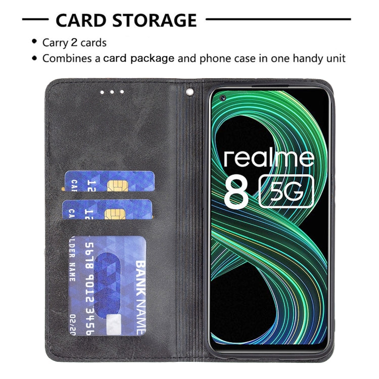 For OPPO Realme 8 5G / V13 Rhombus Texture Horizontal Flip Magnetic Leather Case with Holder & Card Slots(Black) - Realme Cases by buy2fix | Online Shopping UK | buy2fix