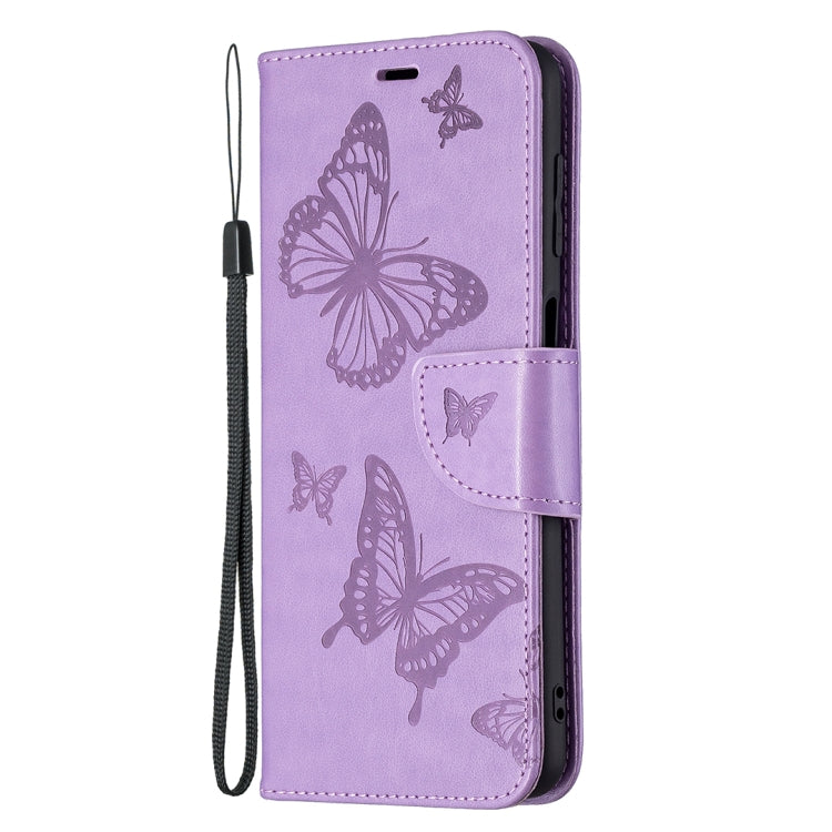 For Samsung Galaxy M32 Embossing Two Butterflies Pattern Horizontal Flip PU Leather Case with Holder & Card Slot & Wallet & Lanyard(Purple) by buy2fix