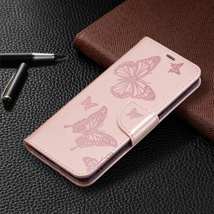 For Samsung Galaxy M32 Embossing Two Butterflies Pattern Horizontal Flip PU Leather Case with Holder & Card Slot & Wallet & Lanyard(Rose Gold) by buy2fix