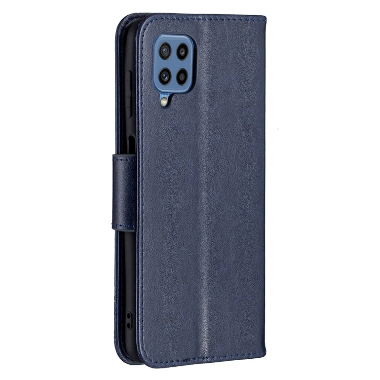 For Samsung Galaxy M32 Embossing Two Butterflies Pattern Horizontal Flip PU Leather Case with Holder & Card Slot & Wallet & Lanyard(Dark Blue) by buy2fix