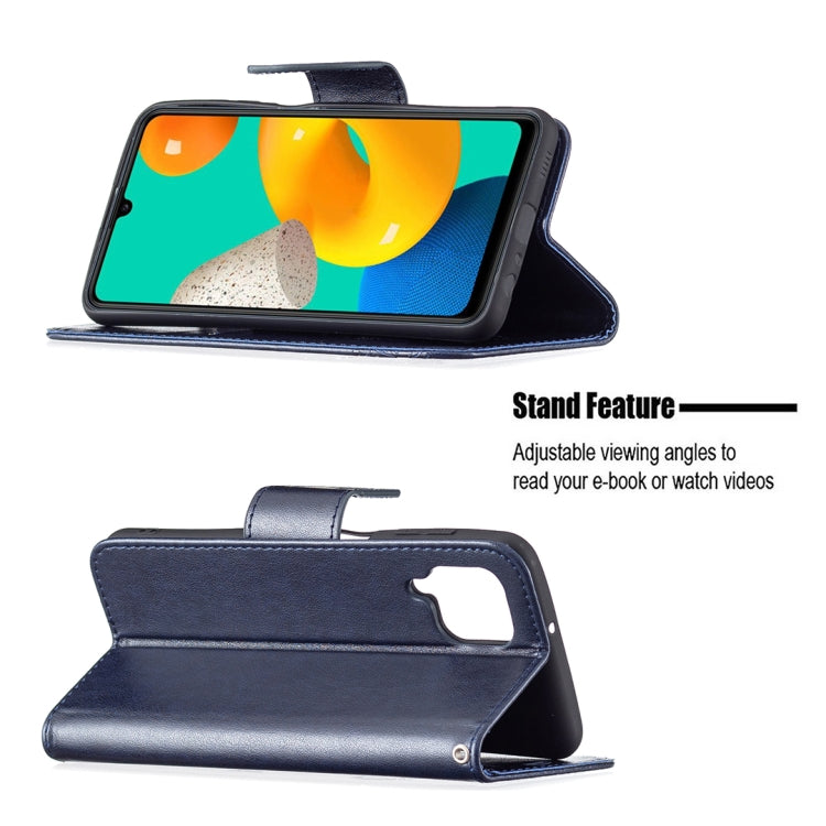 For Samsung Galaxy M32 Embossing Two Butterflies Pattern Horizontal Flip PU Leather Case with Holder & Card Slot & Wallet & Lanyard(Dark Blue) by buy2fix
