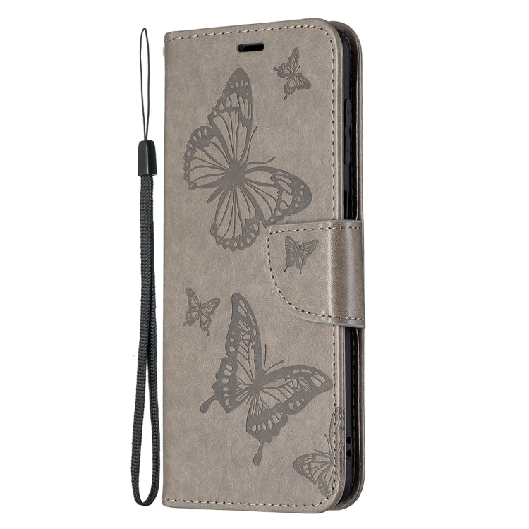 For Samsung Galaxy M32 Embossing Two Butterflies Pattern Horizontal Flip PU Leather Case with Holder & Card Slot & Wallet & Lanyard(Grey) by buy2fix