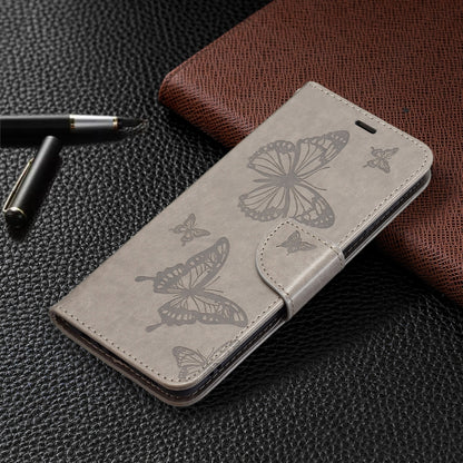 For Samsung Galaxy M32 Embossing Two Butterflies Pattern Horizontal Flip PU Leather Case with Holder & Card Slot & Wallet & Lanyard(Grey) by buy2fix