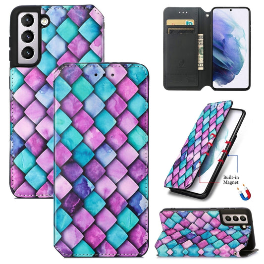 For Samsung Galaxy S21+ 5G Colorful Magnetic Horizontal Flip PU Leather Case with Holder & Card Slot & Wallet(Purple Scales) - Galaxy S21+ 5G Cases by buy2fix | Online Shopping UK | buy2fix