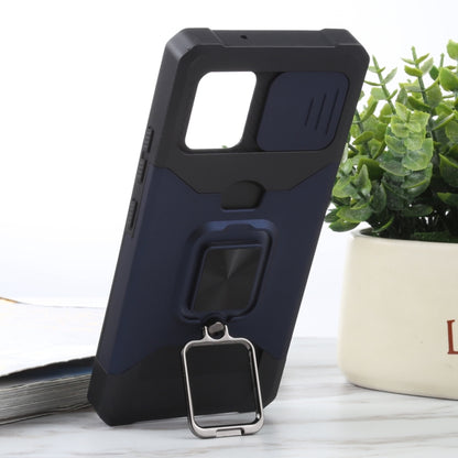 For Samsung Galaxy A42 5G Sliding Camera Cover Design PC + TPU Shockproof Case with Ring Holder & Card Slot(Blue) by buy2fix