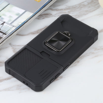 For Samsung Galaxy S21 5G Sliding Camera Cover Design PC + TPU Shockproof Case with Ring Holder & Card Slot(Black) - Galaxy S21 5G Cases by buy2fix | Online Shopping UK | buy2fix