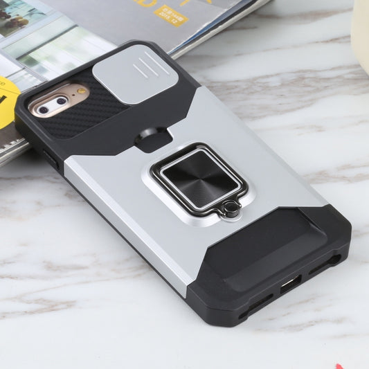 Sliding Camera Cover Design PC + TPU Shockproof Case with Ring Holder & Card Slot For iPhone 8 Plus / 7 Plus / 6s Plus / 6 Plus(Silver) by buy2fix