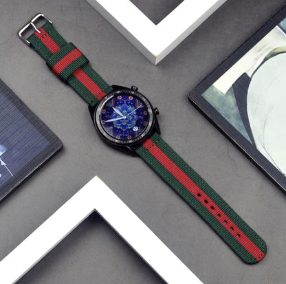 For Samsung Galaxy Watch4 40/44mm & Watch4 Classic 42/46mm Split Nylon Watch Band(Black Orange) - Watch Bands by buy2fix | Online Shopping UK | buy2fix