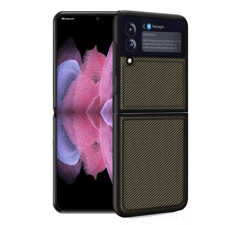 For Samsung Galaxy Z Flip3 5G Solid Color Carbon Fiber Texture PU Shockproof Protective Case(Carbon Gold) by buy2fix
