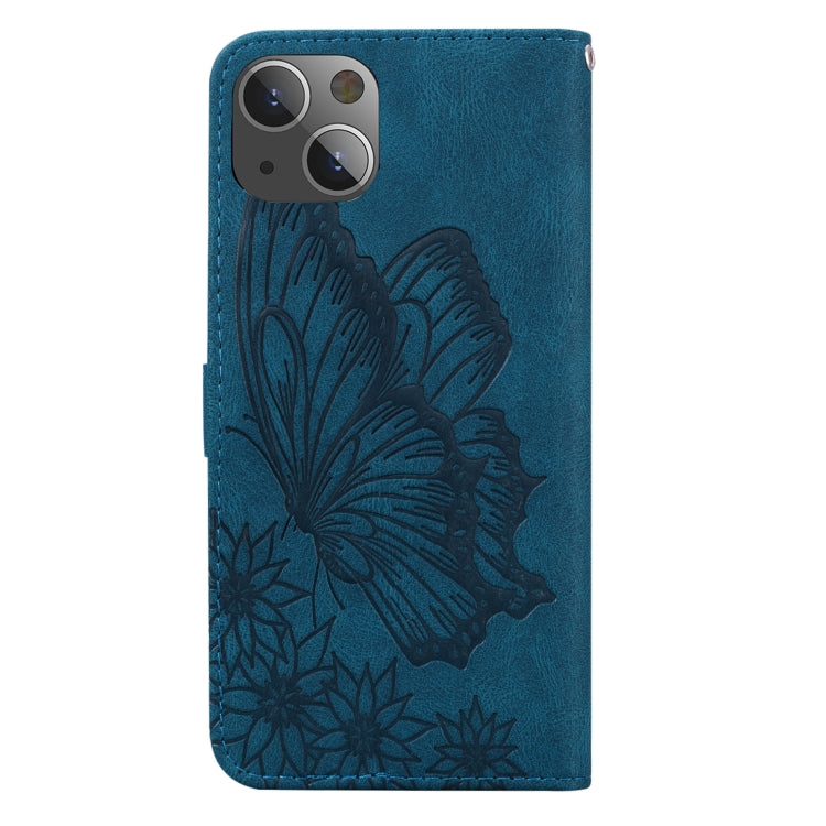 For iPhone 13 mini Retro Skin Feel Butterflies Embossing Horizontal Flip Leather Case with Holder & Card Slots & Wallet (Blue) by buy2fix