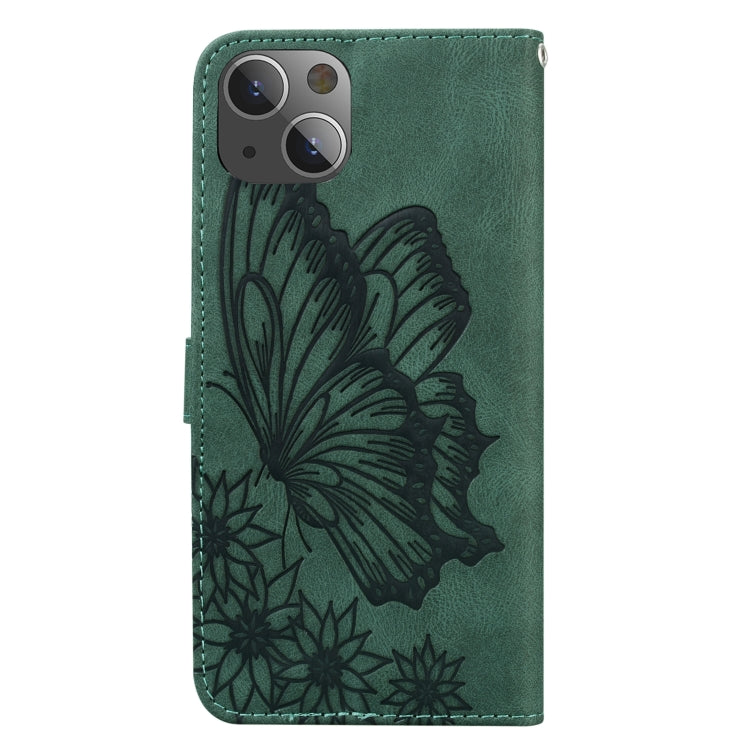 For iPhone 13 mini Retro Skin Feel Butterflies Embossing Horizontal Flip Leather Case with Holder & Card Slots & Wallet (Green) by buy2fix