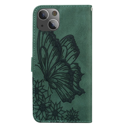 For iPhone 13 mini Retro Skin Feel Butterflies Embossing Horizontal Flip Leather Case with Holder & Card Slots & Wallet (Green) by buy2fix