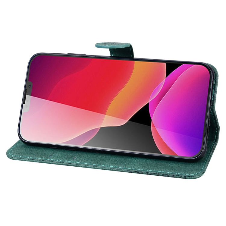 For iPhone 13 mini Retro Skin Feel Butterflies Embossing Horizontal Flip Leather Case with Holder & Card Slots & Wallet (Green) by buy2fix