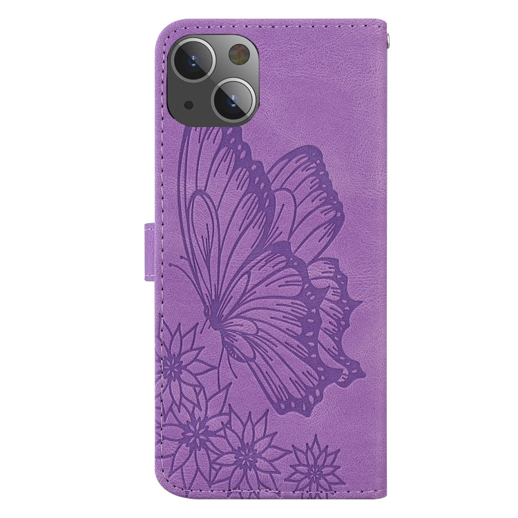 For iPhone 13 mini Retro Skin Feel Butterflies Embossing Horizontal Flip Leather Case with Holder & Card Slots & Wallet (Purple) - iPhone 13 mini Cases by buy2fix | Online Shopping UK | buy2fix