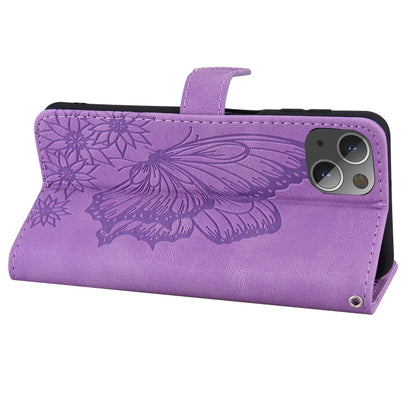 For iPhone 13 mini Retro Skin Feel Butterflies Embossing Horizontal Flip Leather Case with Holder & Card Slots & Wallet (Purple) - iPhone 13 mini Cases by buy2fix | Online Shopping UK | buy2fix