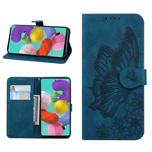 For iPhone 13 Retro Skin Feel Butterflies Embossing Horizontal Flip Leather Case with Holder & Card Slots & Wallet(Blue) - iPhone 13 Cases by buy2fix | Online Shopping UK | buy2fix