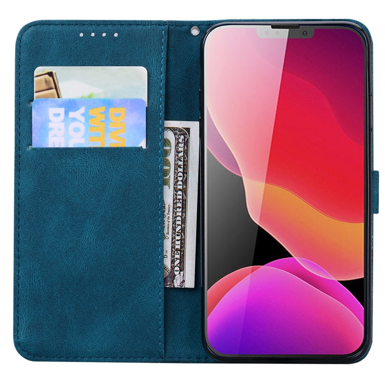 For iPhone 13 Retro Skin Feel Butterflies Embossing Horizontal Flip Leather Case with Holder & Card Slots & Wallet(Blue) - iPhone 13 Cases by buy2fix | Online Shopping UK | buy2fix